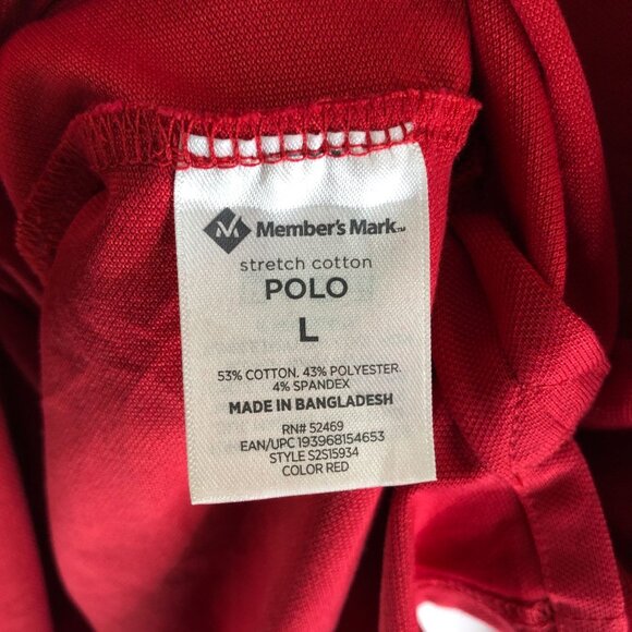 Members Mark Mens Red Stretch Cotton Polo Shirt Long Sleeve Size L - Picture 4 of 4